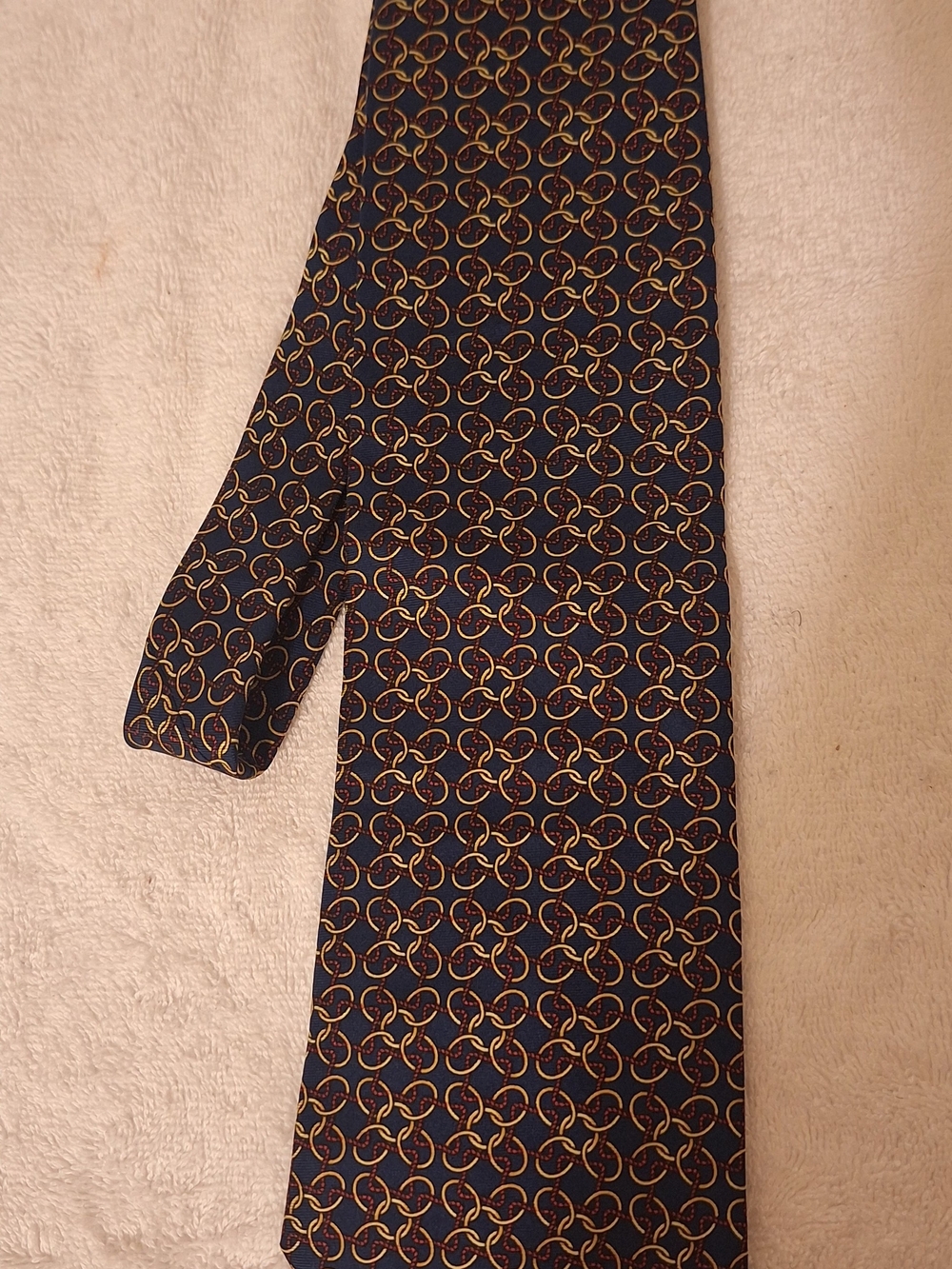 Andhurst Navy Silk Tie with Gold and Red Chain Motif